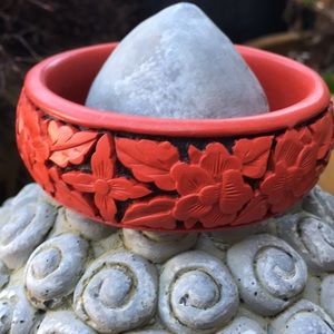 Cinnabar style Floral carved bracelet/bangle